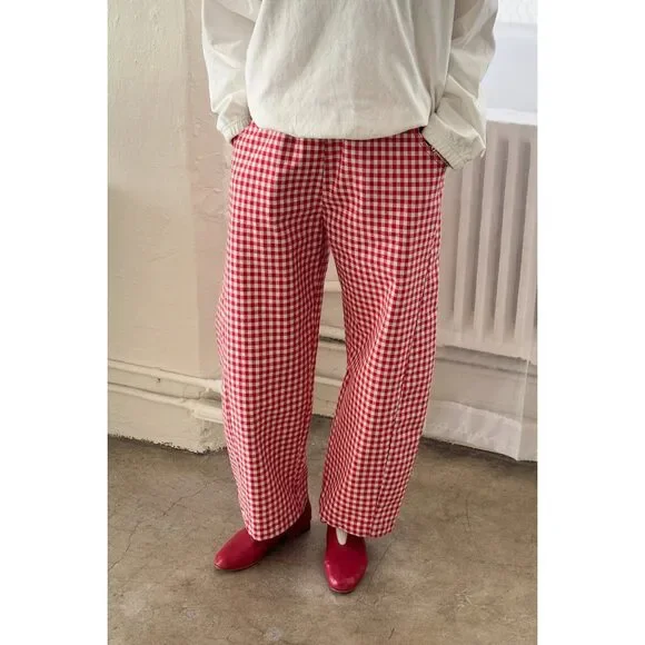 Red Gingham Barrel Leg Pants - Arc Pants - Picture 3 of 3